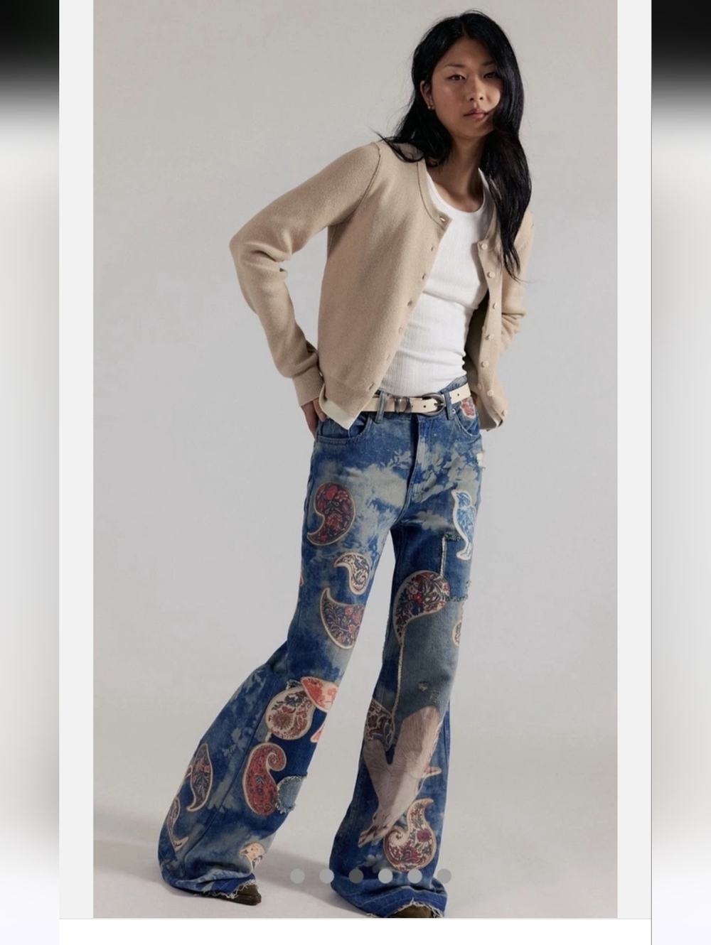 Free People Flying High Patched Jeans We The Free Embroidered Free Birds 28 NWT - Picture 2 of 5